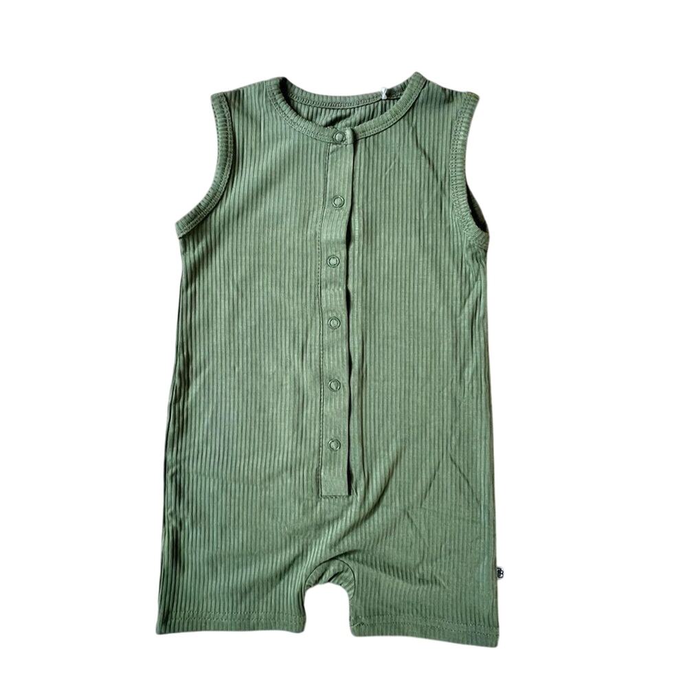 Little‎ Bum Bums Bamboo Ivy Green Ribbed Shortall Romper 18-24 NWT Boho Chic